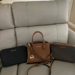 Michael Kors Brown Leather Handbag and black handbag